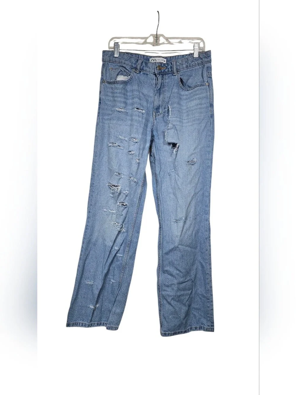 Zara Denim Distressed Ripped Jeans Blue 10
